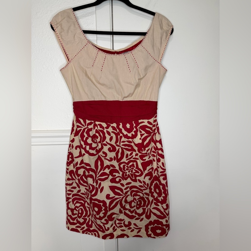 Baraschi Floral Mini Dress in Red and Cream size 8
